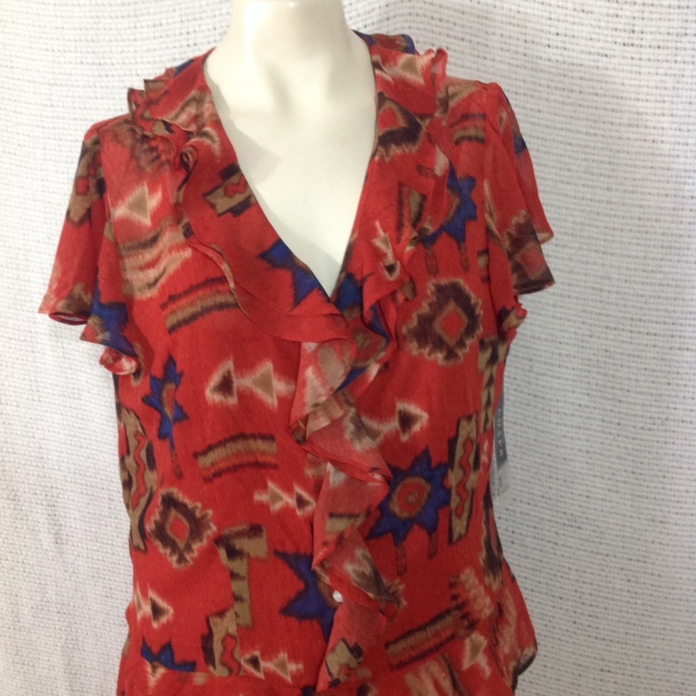 Ruffle button down Sheer blouse with camisole Aztec